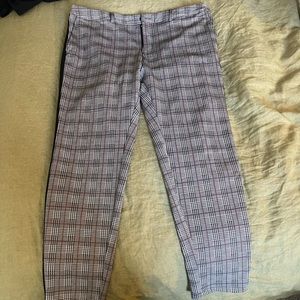 Plaid slim fit dress pants with black stripe